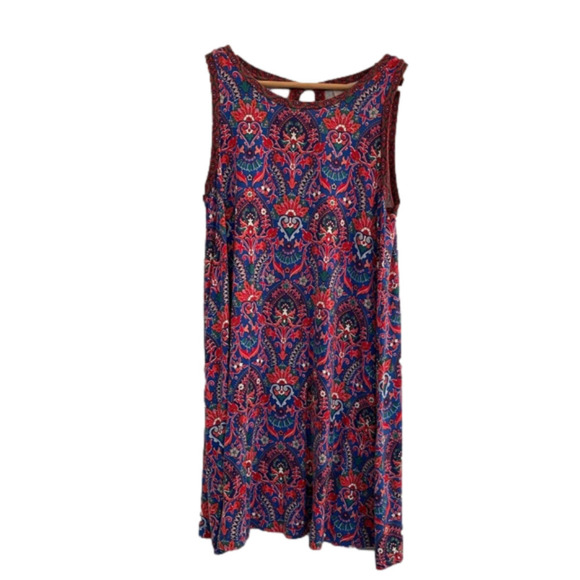Ann Taylor Loft Red Cobalt Blue Paisley Full A-line Size Small Sun Dress Petite - Picture 1 of 3